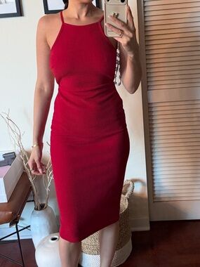 Red Halter Sheath Dress - Women's Elegant Fitted Dress